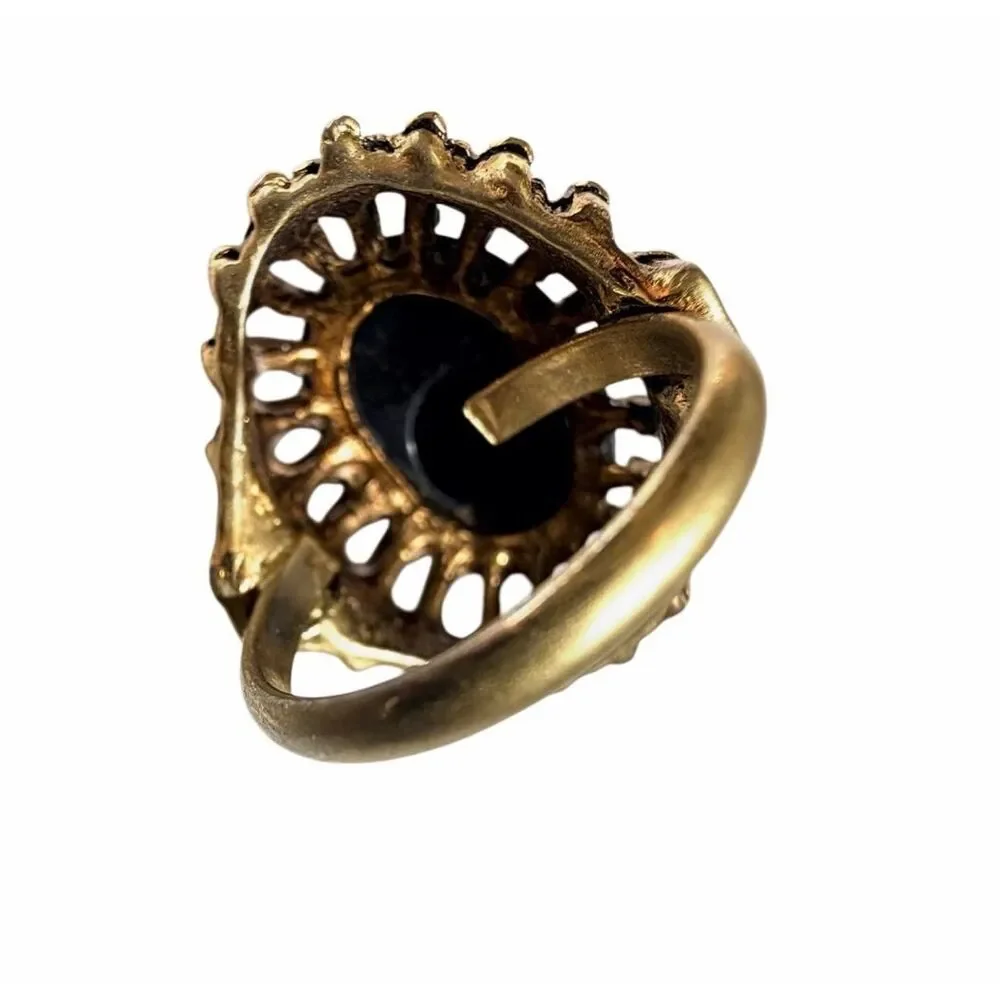 Vintage Black  Cameo Adjustable Statement Ring